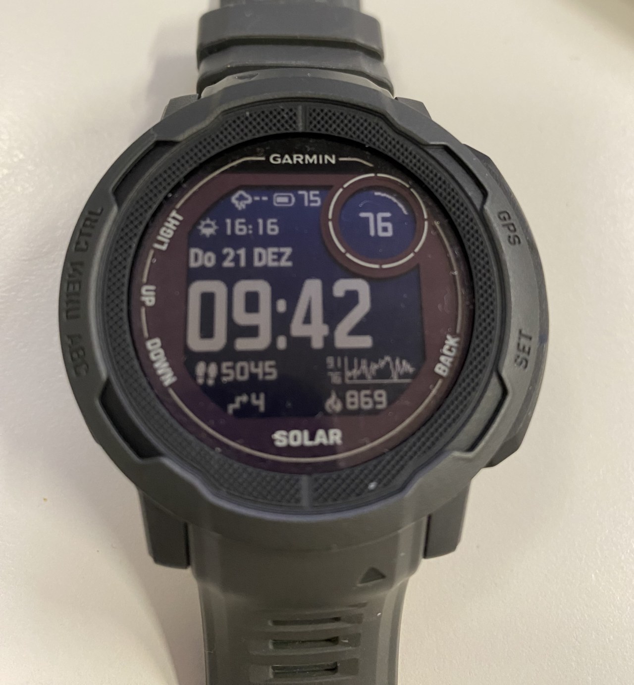 Garmin Instinct 2 Solar smartwatch showing activity information