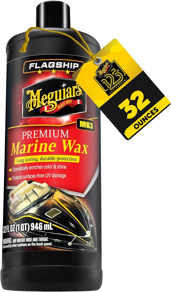 Meguiars Flagship Premium Marine Wax M6332 black 32 ounce bottle with marine label