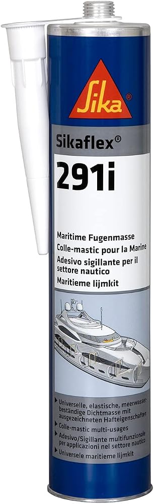 Sikaflex 291i polyurethane marine sealant cartridge with labeled dispensing nozzle
